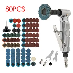 Poratble Mini 1/4 Air Angle Die Grinder 90 Degree Pneumatic Grinding Polisher Mill Engraving Machine with Sanding Discs Tool Kit