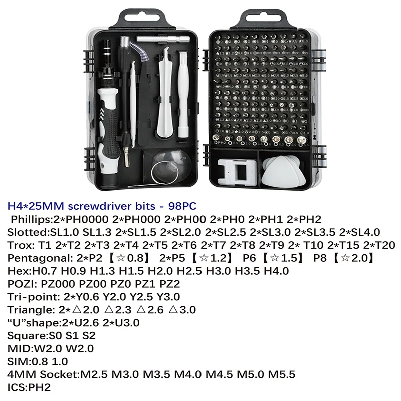 115 in 1 Magnetic Screwdriver Set Precision Multi Hand Tool Torx Hex Screw Drivers with 98 Bits Computer Phone Repair Tool Box