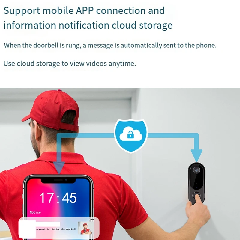 Timbre de puerta de seguridad para el hogar inteligente, cámara con vídeo Wifi, Audio bidireccional, color negro, para hogar/oficina