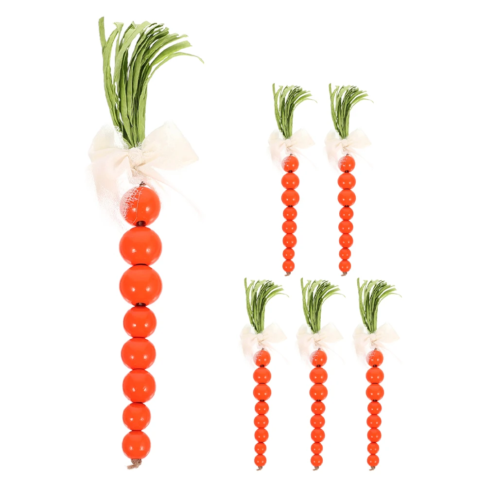 

6pcs Carrot Wooden Bead Garland Rustic Hanging Decor Farmhouse Tiered Tray Decoration Easter Party Ornament Beaded String Home