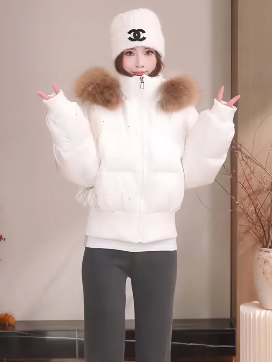 

Women's Quilted Puffer Jaet Thiened ort Sle Fur Collar Hooded Slim Fit Faionable Warm Winter Outerwear