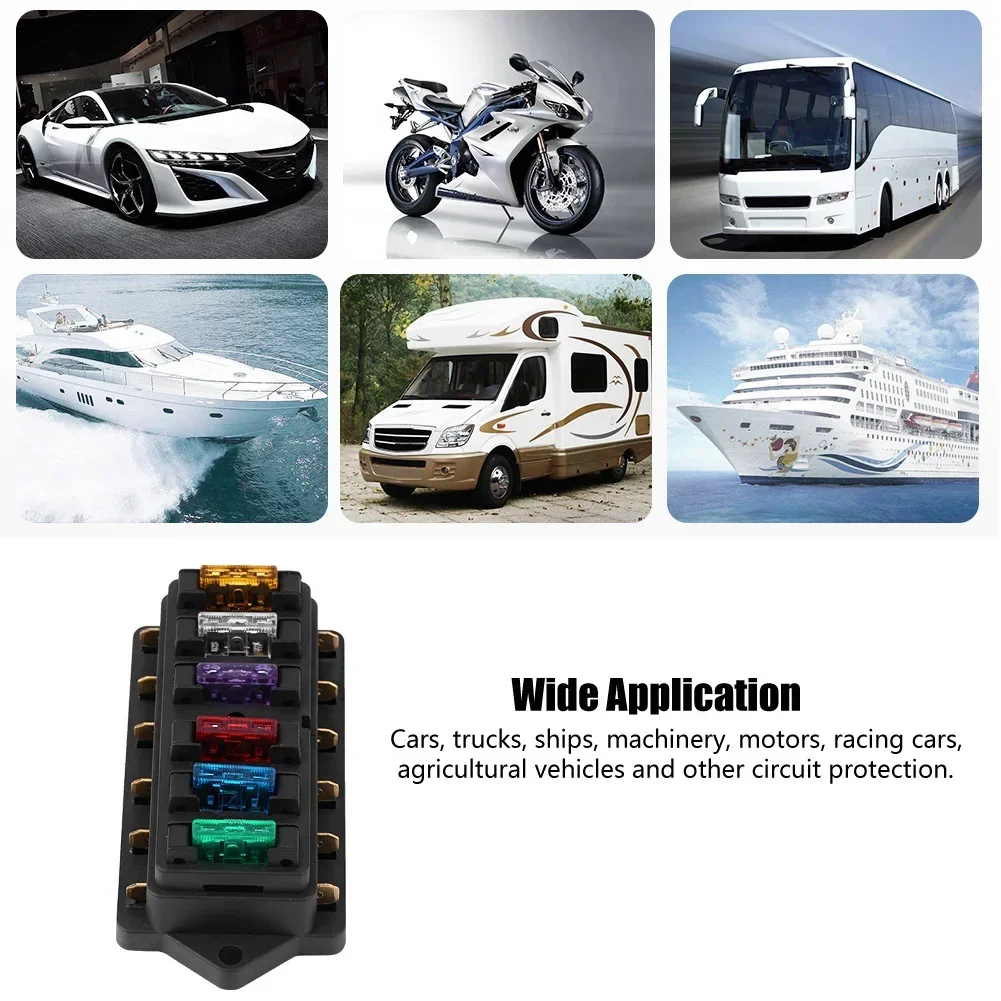 6-Way Fuse Block, ABS+Copper 12-24V RV Circuit Fuse Holder, Straight-Row Fuse Socket For RV Car Truck Ship Circuit Protection
