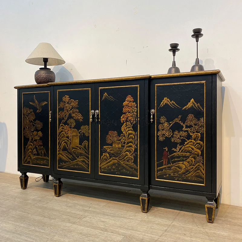 

American retro entrance cabinet storage side cabinet old solid wood European cabinet