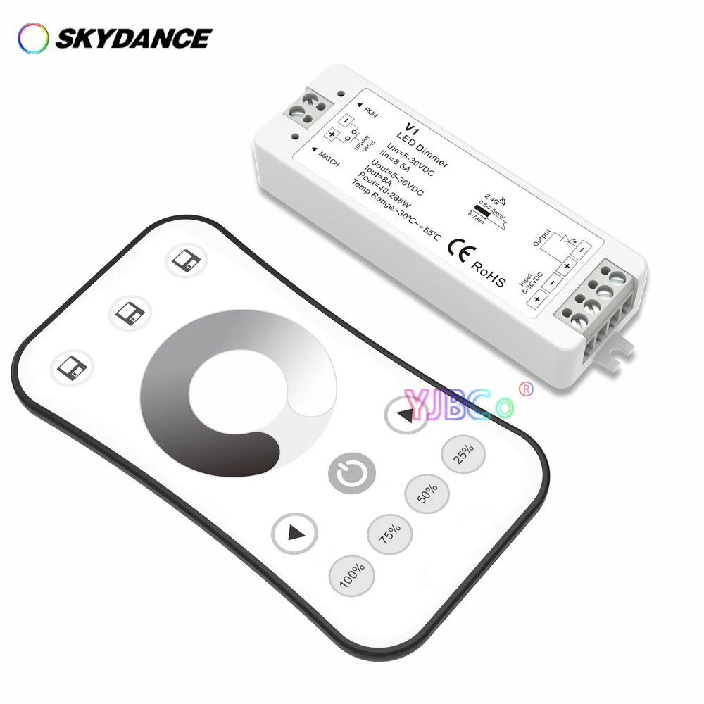 V1 Single Color LED Strip Controller set 5-36V monochrome Dimming Switch R6-1 1 Zone Wireless RF 2.4G Remote Control Dimmer Kit