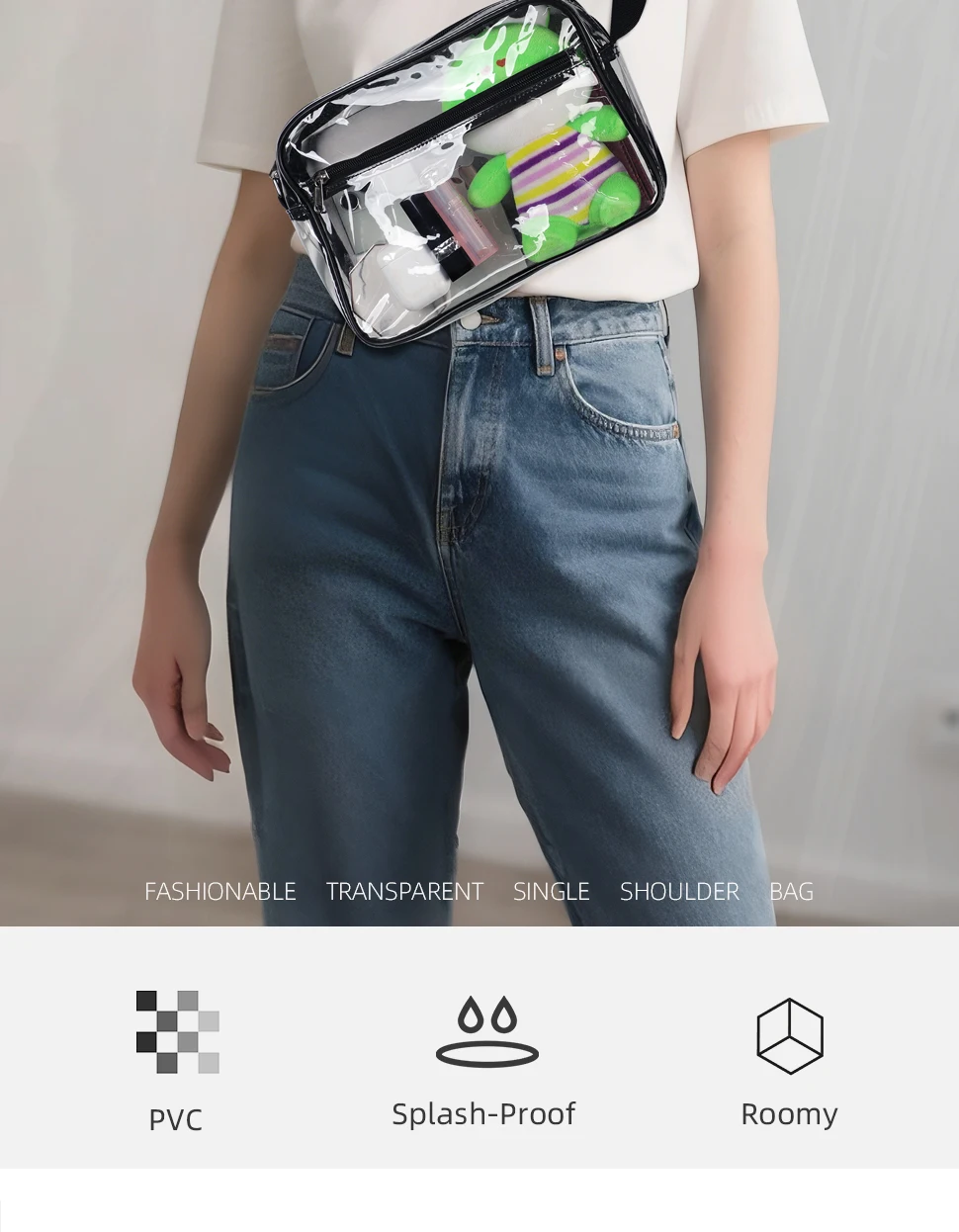 TINYAT Damen-Umhängetasche aus PVC-Material, transparent, wasserdicht, leicht, Umhängetasche, Konzert, Stadionveranstaltungen, Patry, Brusttasche – Detail 2