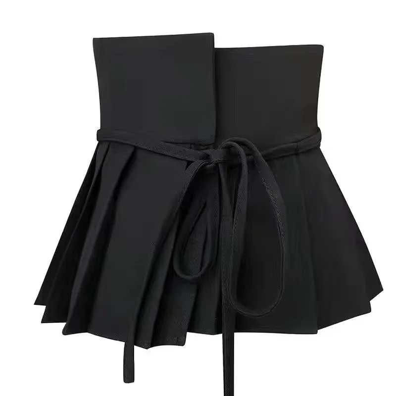 Super short pleated bandanna black gray high-waisted high street wind loose tight thin a-word female corset waist abdominal elas