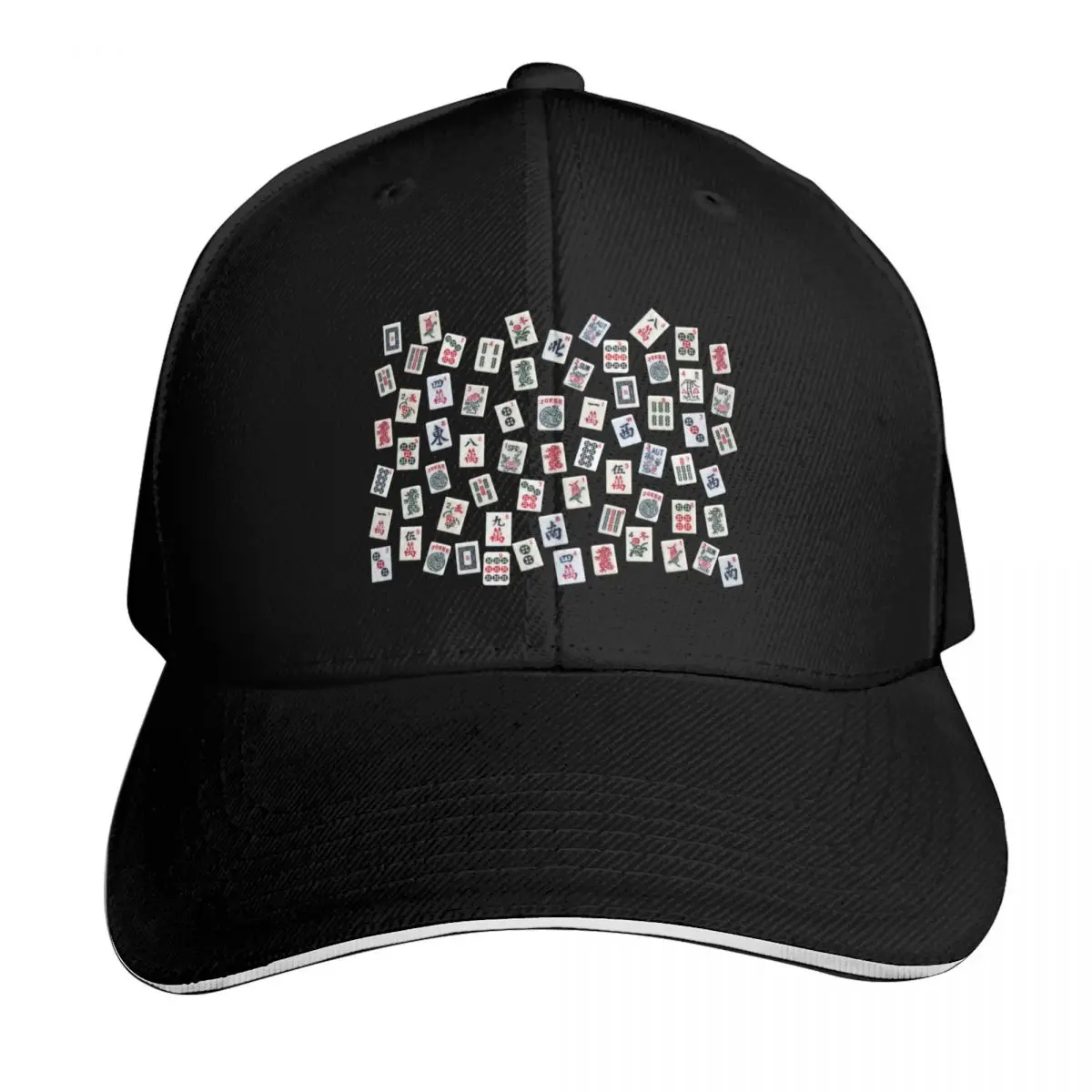 Mahjongg game tiles design on blue color Baseball Cap Strapback Dad Hat Six Panel Structured Crown Sun Protection UPF 50+