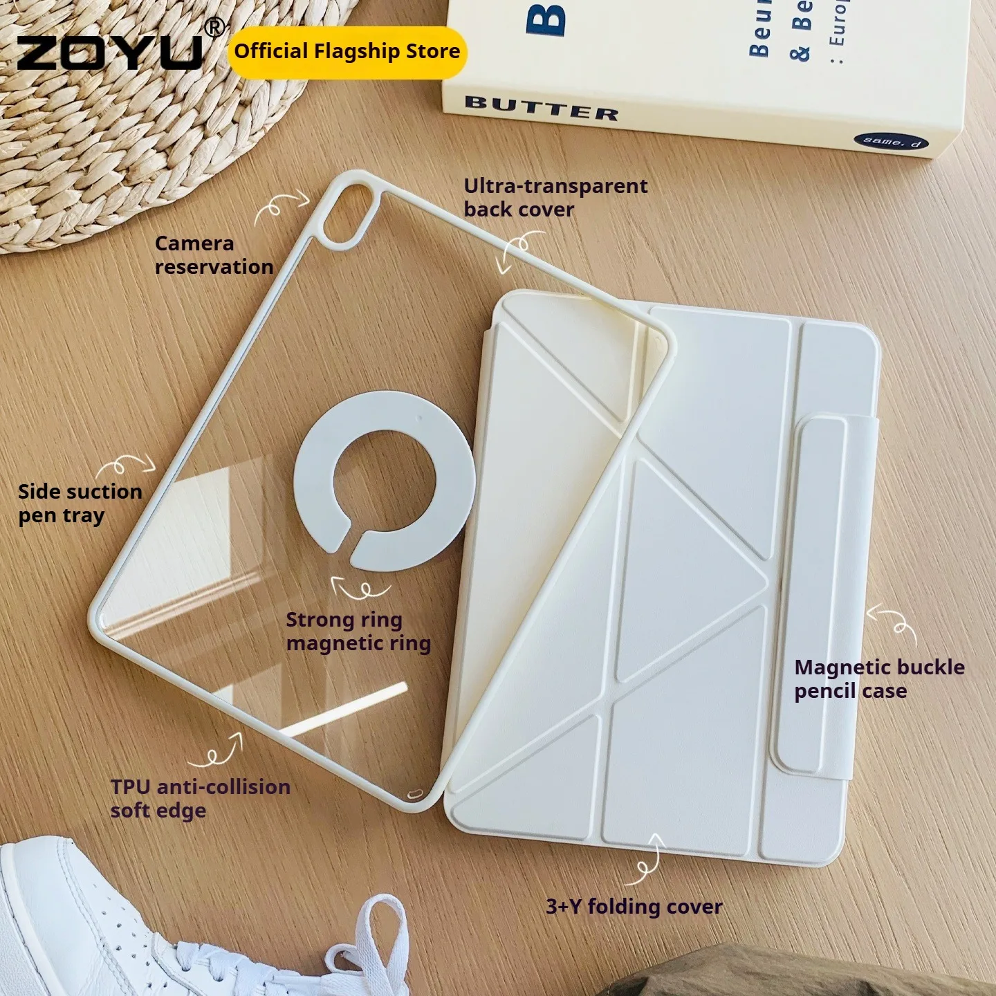 ZOYU Case iPad A16 Air 11 4/5/6/7 10.9 Pro 11 12.9 13 Detachable Y-Shaped Folding, iPad 10.2 mini 67 Rotate 360°Detachable Cover