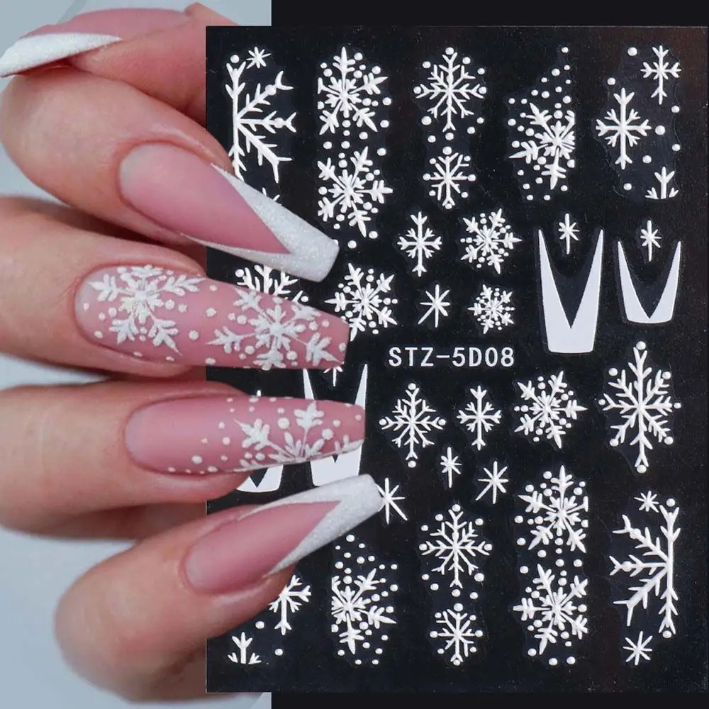 

Christmas Snowflakes Nail Art Stickers Decorations Relief Embossed White Snow Nail Art Decals Manicure Accessories