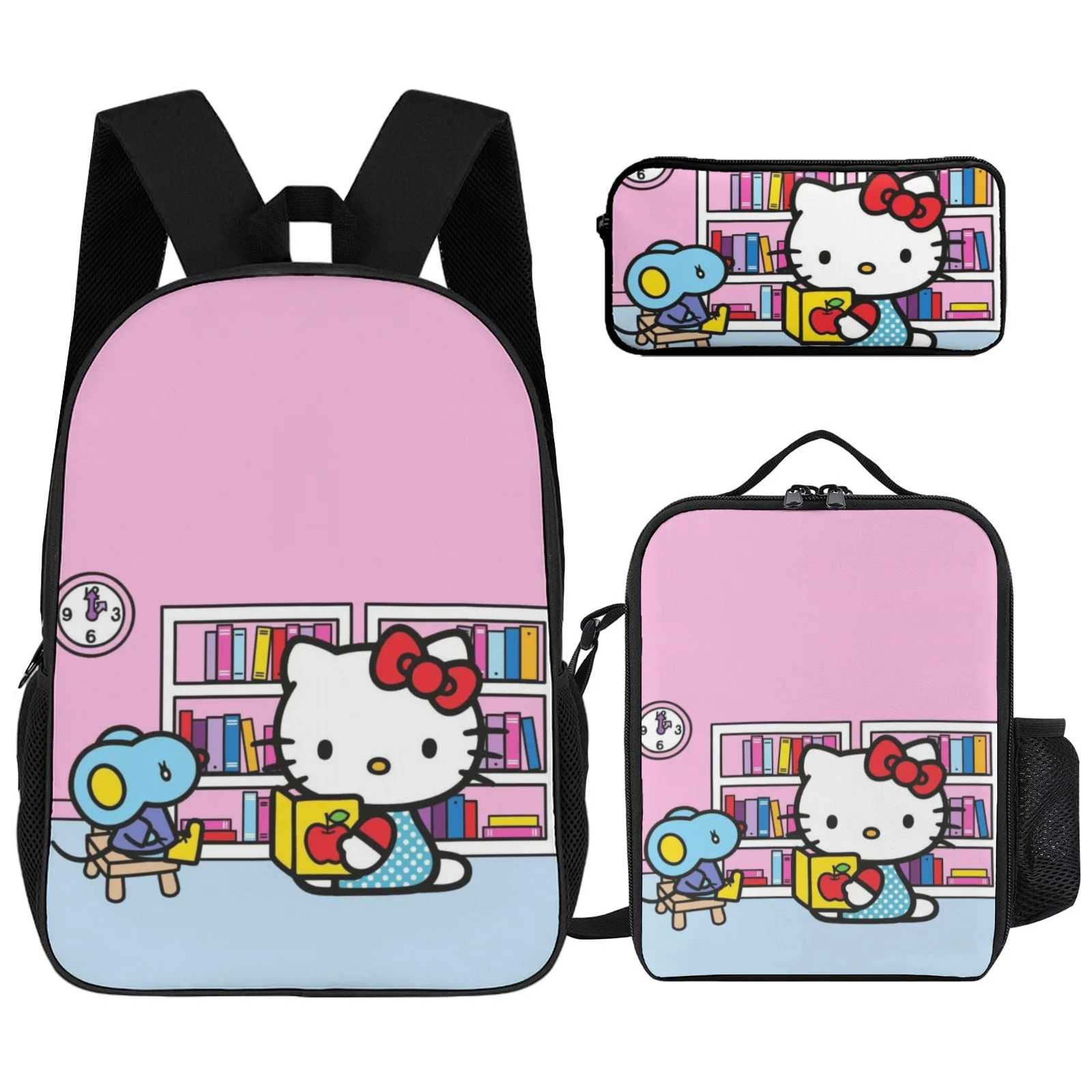 

Школьные рюкзаки с принтом Hello Kitty Mochila Escolar для подростков, школьный подростковый рюкзак, 17-дюймовый пенал, школьный рюкзак