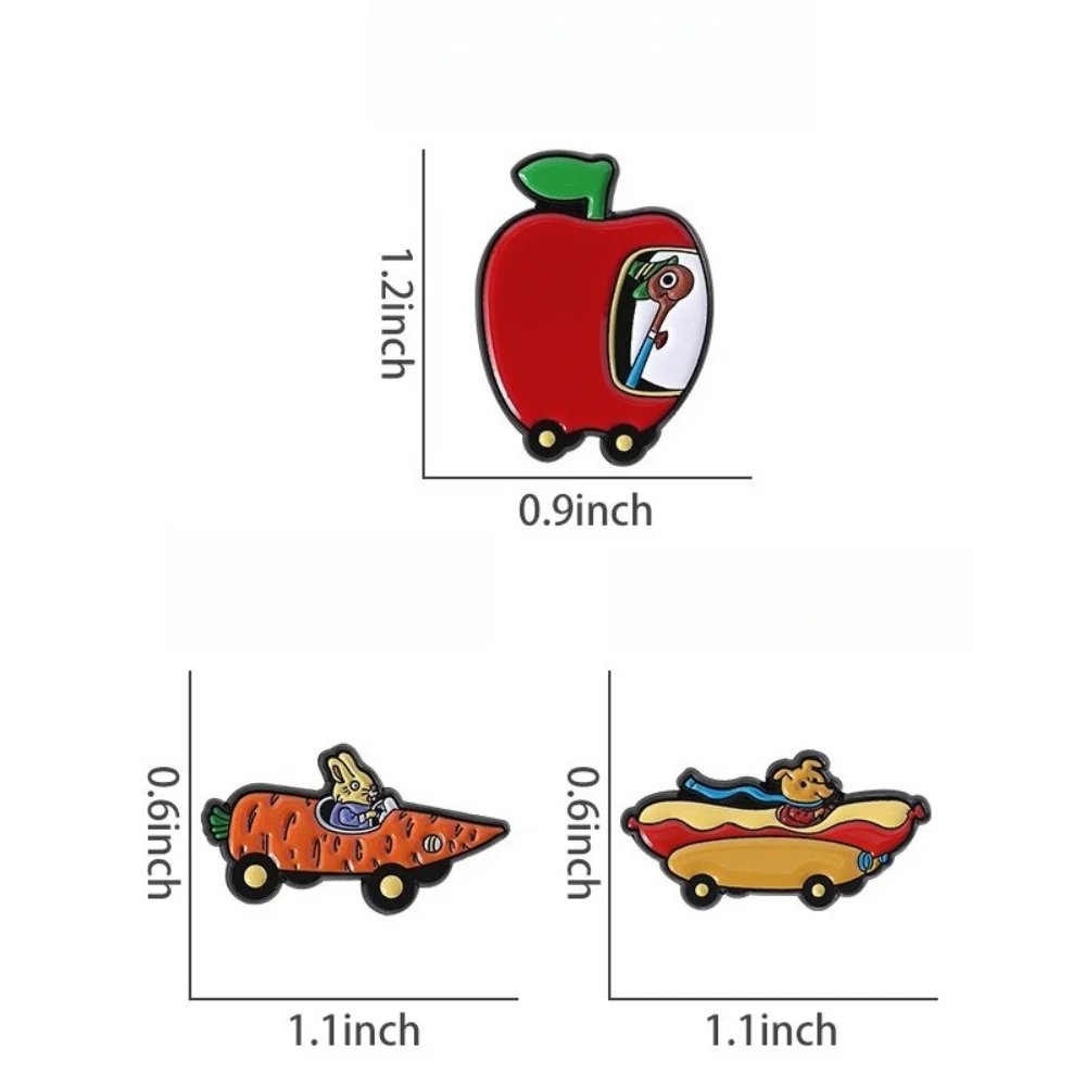 3 Piece Cute Cartoon Fruit Food Pin Hot Dog and Carrot Animal Park Brooch Metal Badge Clothing Accessories Collar Pin