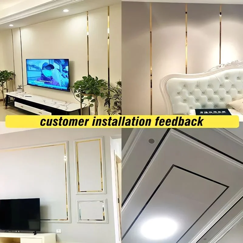 1 Roll Golden Wall Sticker Stainless Steel Flat Decorative Lines Titanium Wall Ceiling Edge Strip Mirror Living Room Decoration