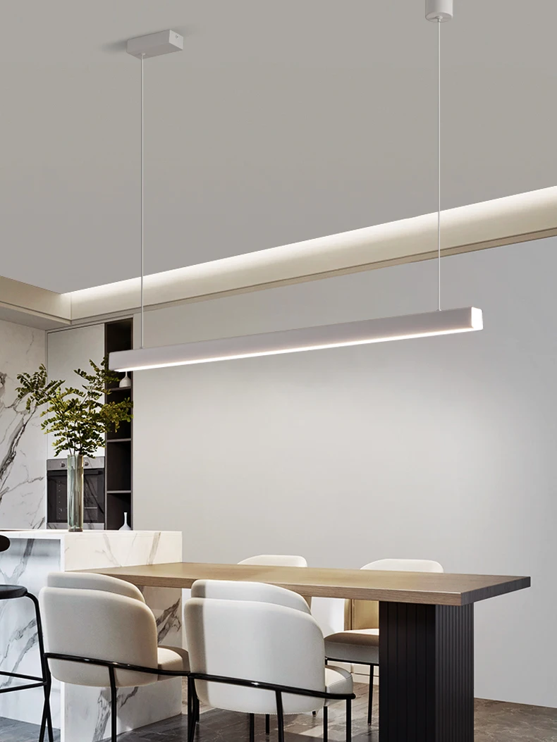 Long LED dining table pendant light restaurant white bar counter pendant light kitchen island table lamp black minimalist