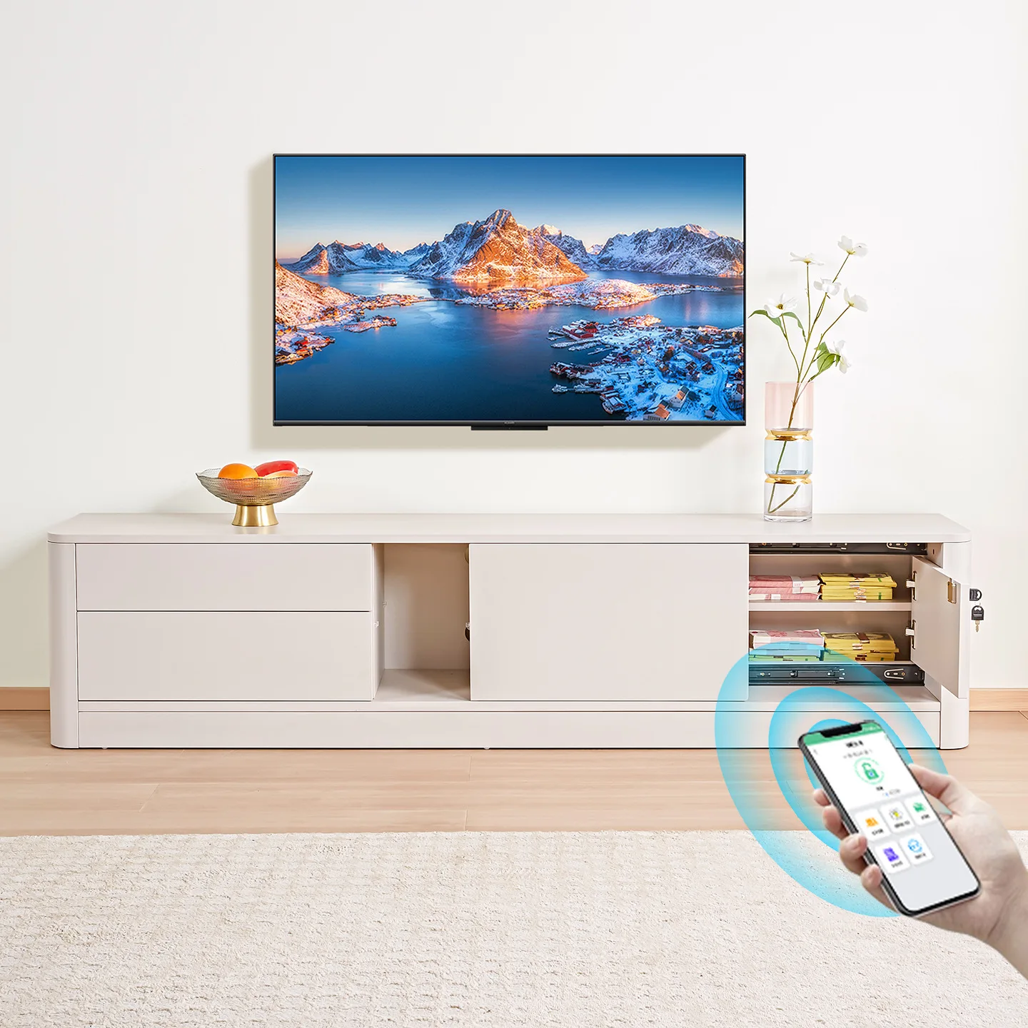 Concealed TV  floor-to-ceiling simple living room, storage E0 light luxury high-end storage locker