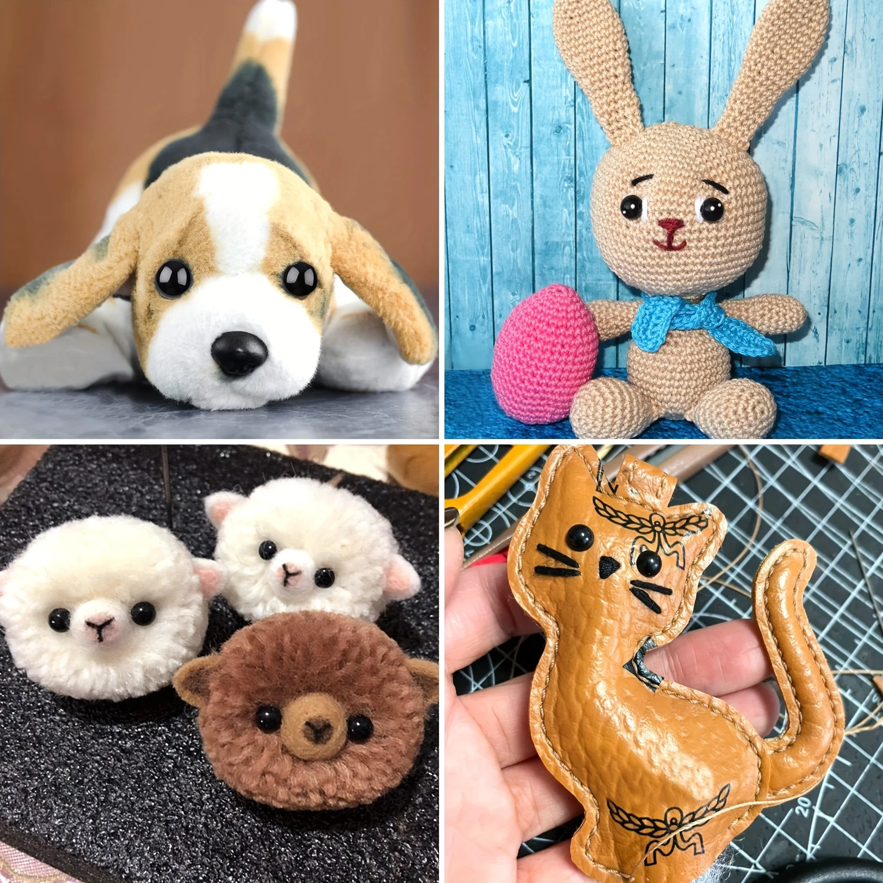 100er-Pack Sicherheitsaugen für Amigurumi – 5–16 mm schwarze Kunststoffaugen mit Unterlegscheiben für Stofftiere und Häkelarbeiten – Detail 3