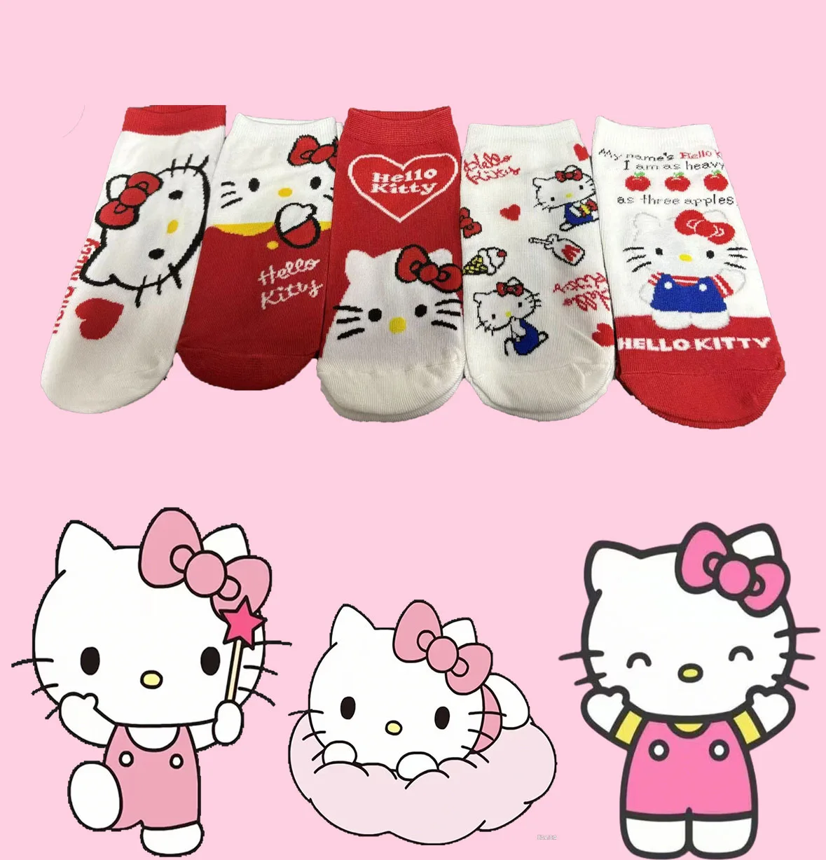 1/5 paar Sanrio Hello Kitty Cartoon Anime Leuke halfhoge sokken voor dames