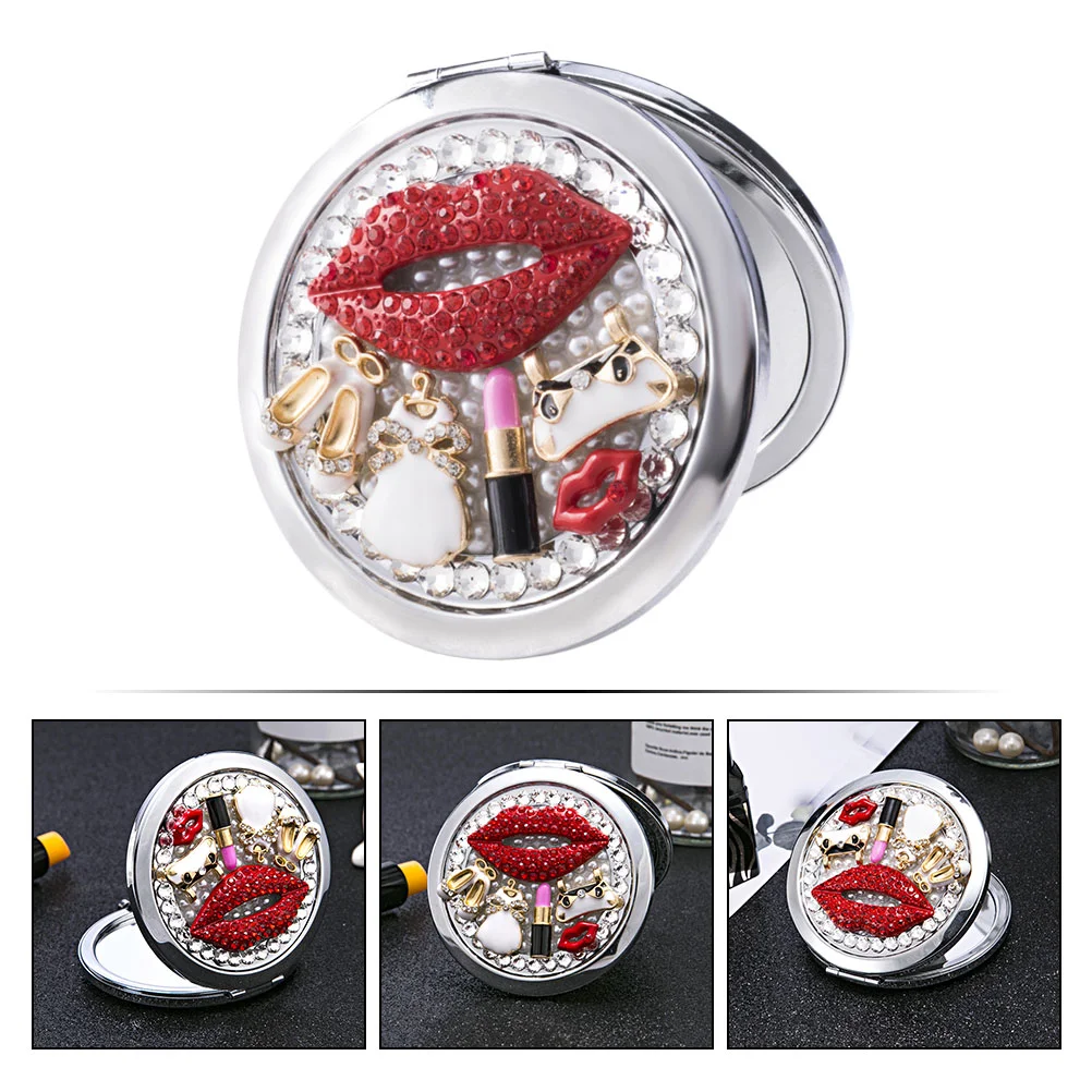 Rhinestone Makeup Mirror Vanity Folding Fashion Portable Cosmetics Woman Girls Wallet Hand Held