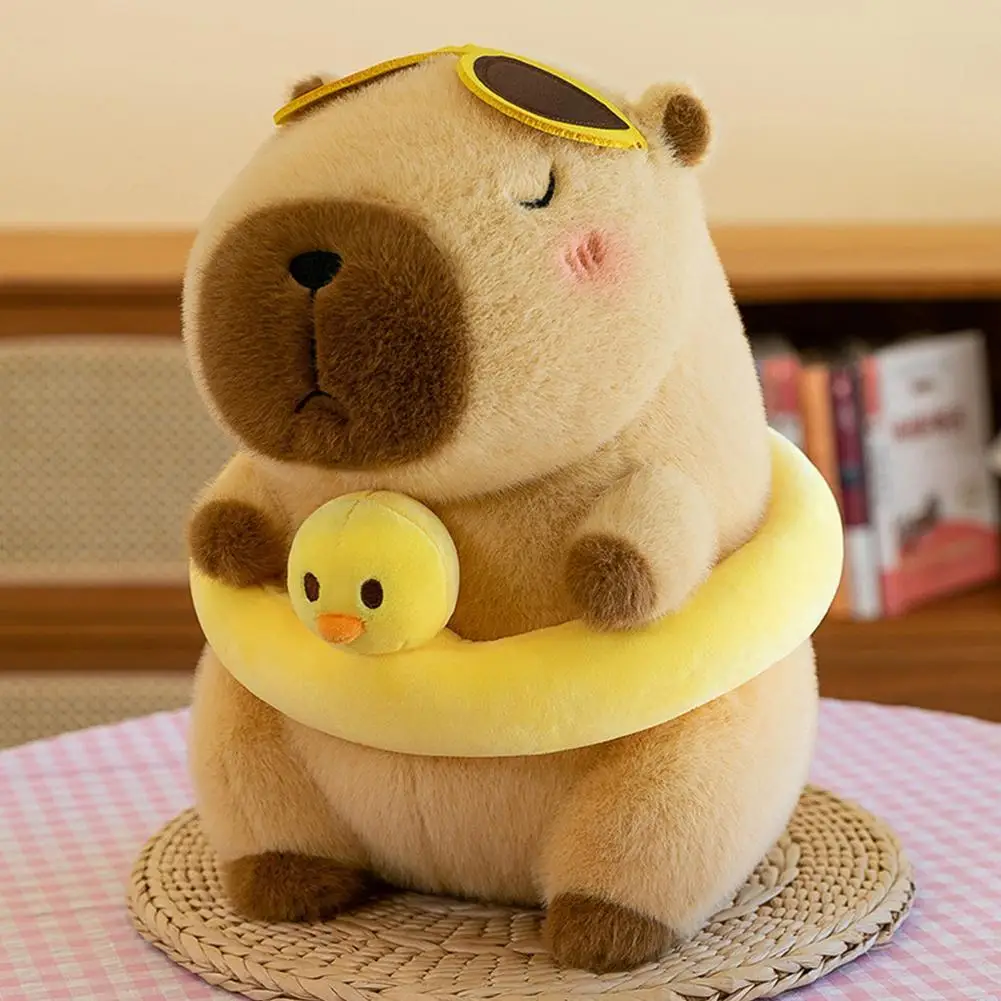 Yellow Duck Swim Ring Capybara Plush Toy Cute Simulation Beachwear Capibara Kawaii Stuffed Animal Plush Toy Capibara Plushie Boy