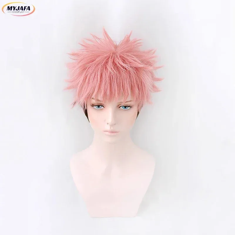 Ryomen Sukuna Cosplay Anime Yuji Itadori Corto Rosa Nero Resistente al calore Capelli sintetici Parrucche per giochi di ruolo di Halloween x;3,v'6.f;9,