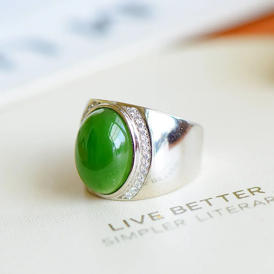 Hetian jade jasper egg surface retro  jade ring Hanfu accessories fashion men's