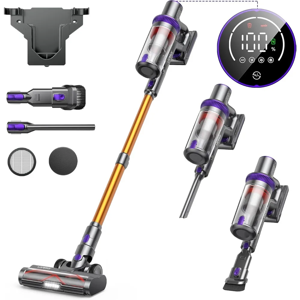 

Cordless Vacuum Cleaner, 400W/33Kpa Stick Vacuum Cleaner with Touch Screen, Up to 50 Mins Runtime, Handheld Anti-Tangle