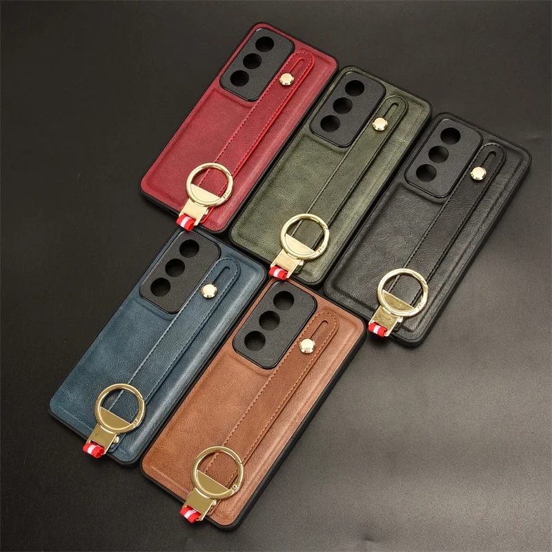 Luxury Wristband Leather Stand Case for OPPO A3 Pro K12x A80 5G Cover With Ring Opener Shell Coque Fundas