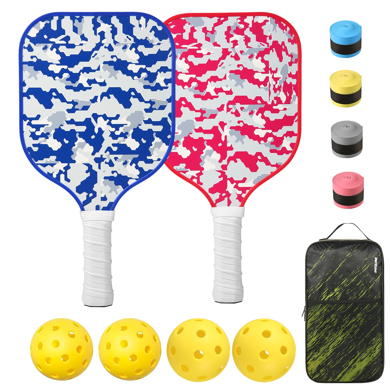 

Durable Pickleball Rackets Set of A Cover Bag ,4 Overgrips & 4 Pickleballs Balls Fiberglass Surface for Adults and Teenagers