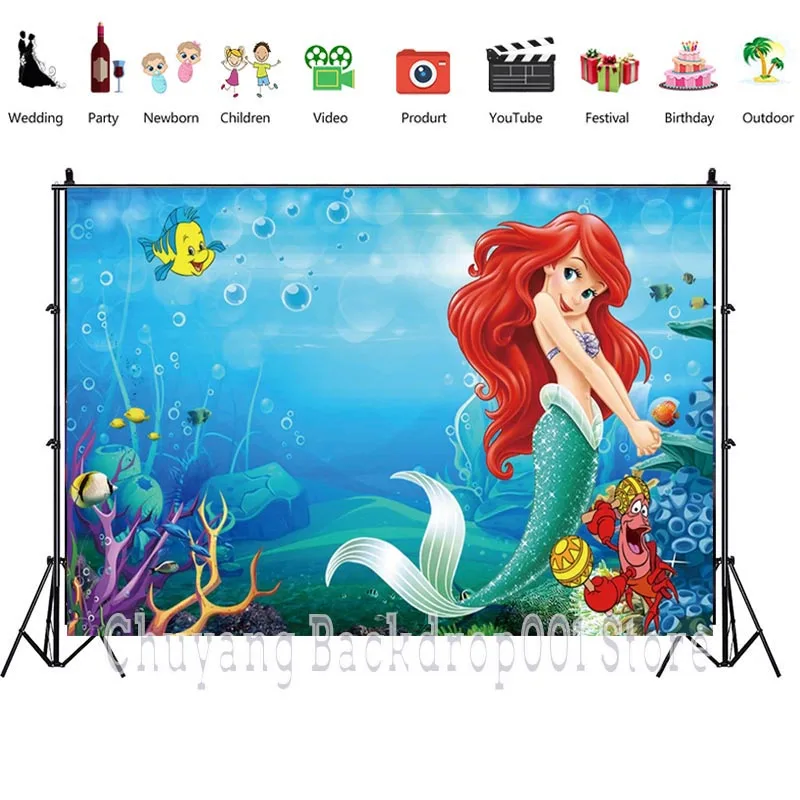 Disney personalizado pequena sereia ariel pano de fundo princesa meninas festa de aniversário feliz chá de fraldas fundo fotografia submarina