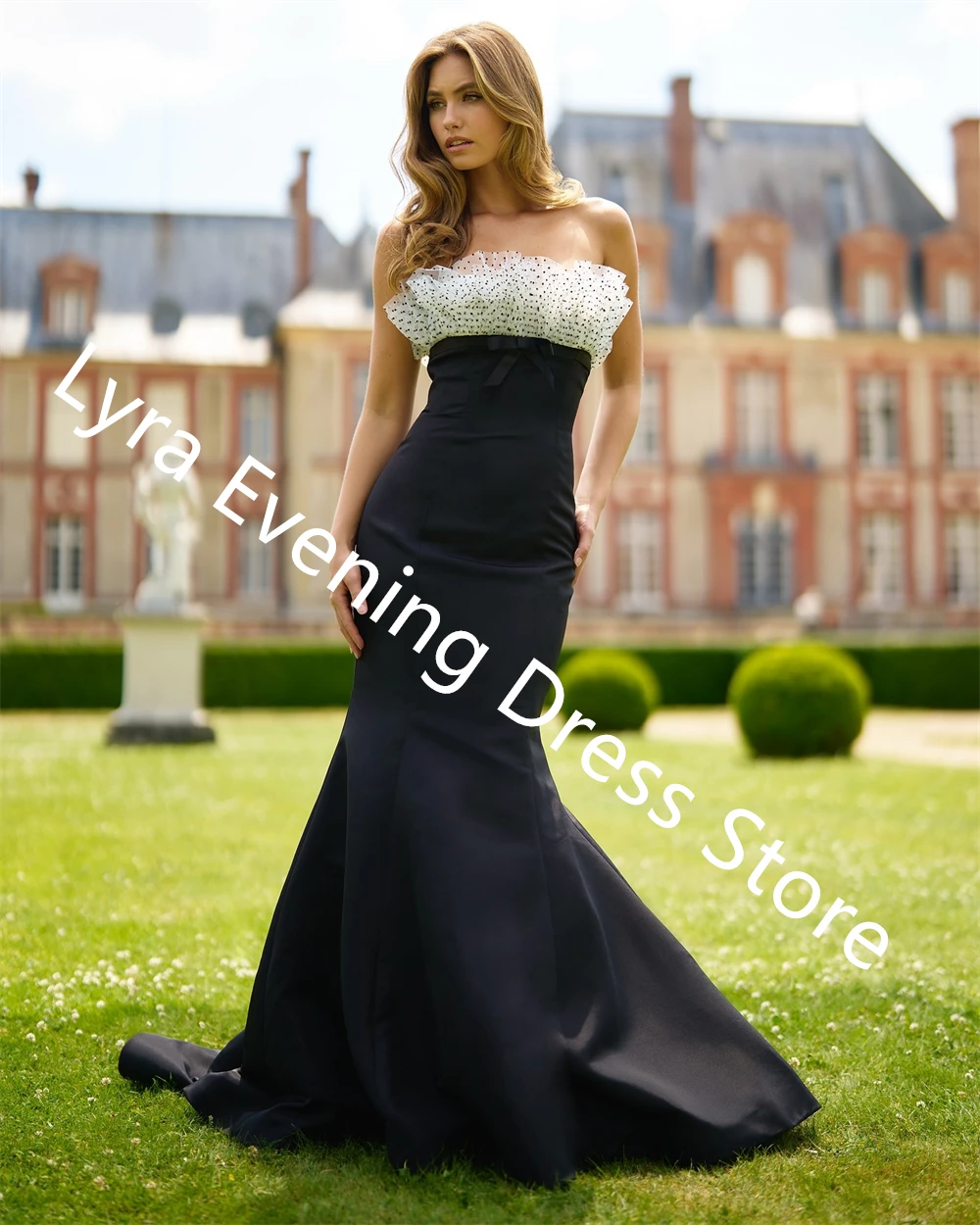 Customized High Quality Black Jersey Evening Dress Mermaid Strapless Sleeveless Party Dress Exquisite Bridal Party Classic