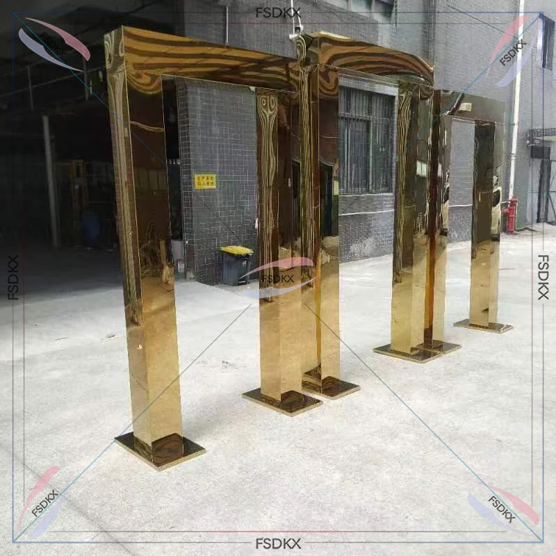 

Wedding Props Stage Background Round Frame Stand Gold Mirror Arch Backdrop For Wedding Decoration