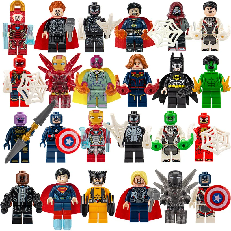 

8-24PCS Superhero Minifigures Marvel DC Mix Batman Superman Iron Man Thor Hulk Minifigs