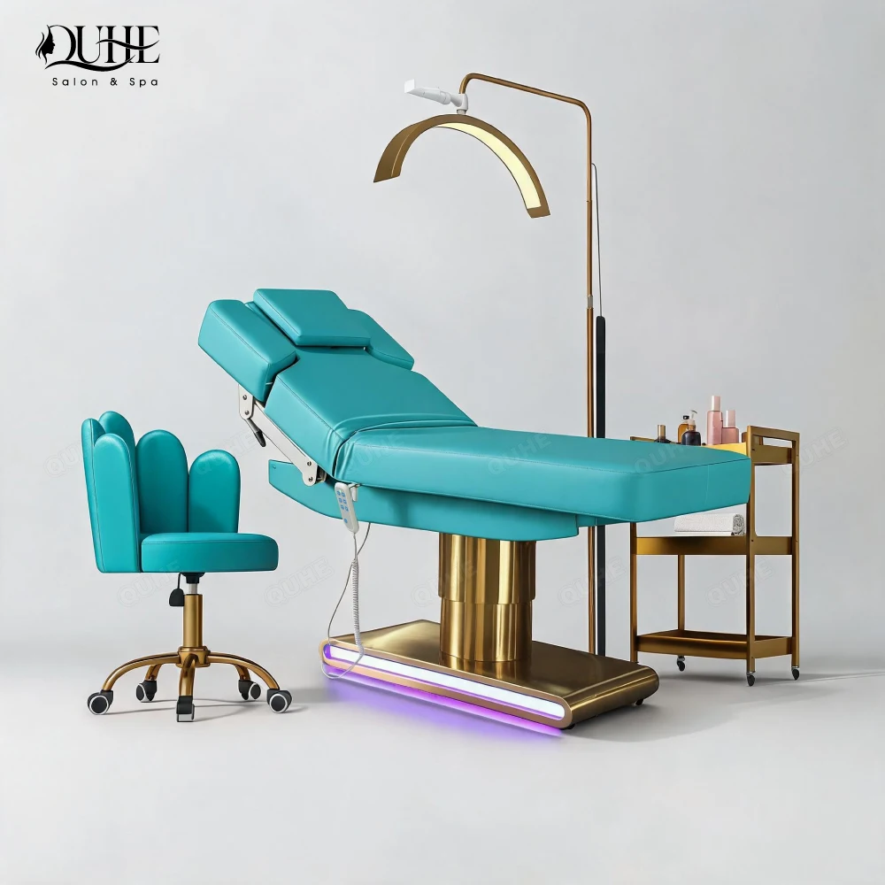 QUHE Salon Furniture Electric Esthetician Beauty Facial Bed Cosmetic Table Aesthetic Complete Clinic Furniture