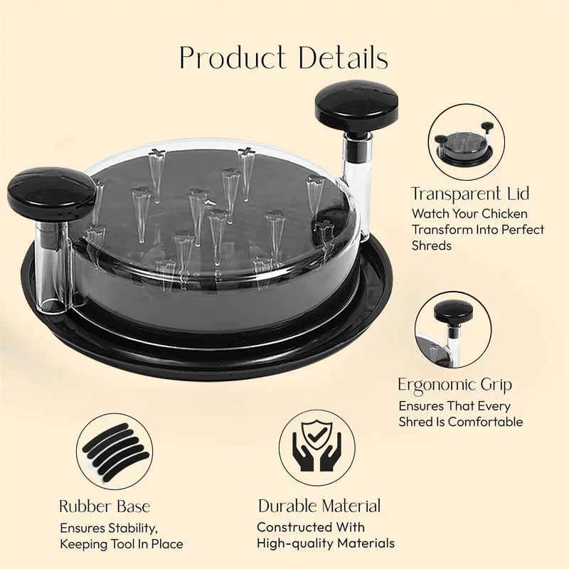 قطاعة دجاج مطورة بغطاء شفاف: أداة دوارة كبيرة مضادة للانزلاق لتقطيع الدجاج ولحم البقر والملفوف والخضروات