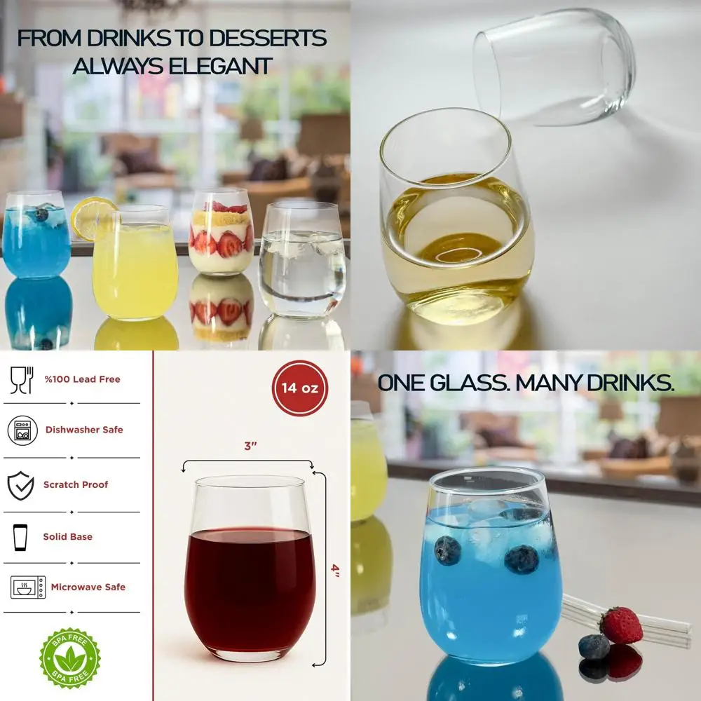 

Набор из 24 бокалов без ножки объемом 12 унций – идеально подходят для коктейлей, красного и белого вина, шотландского виски, для повседневного использования дома или в барах.