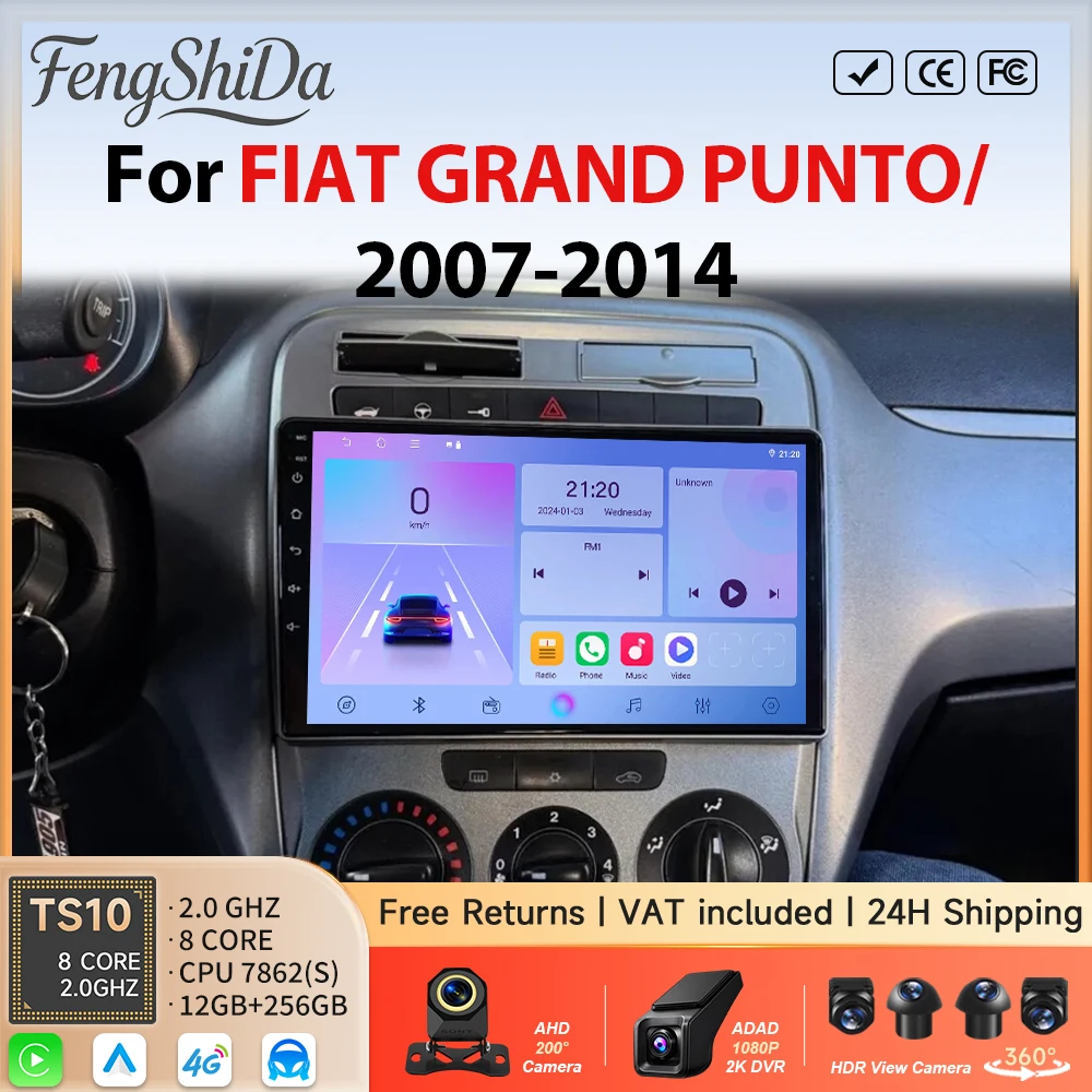9 Inch For FIAT GRAND PUNTO/2007-2010 2011 2012 2013 2014 2K QLED Android Car Radio Multimedia Video Player GPS stereo CarPlay