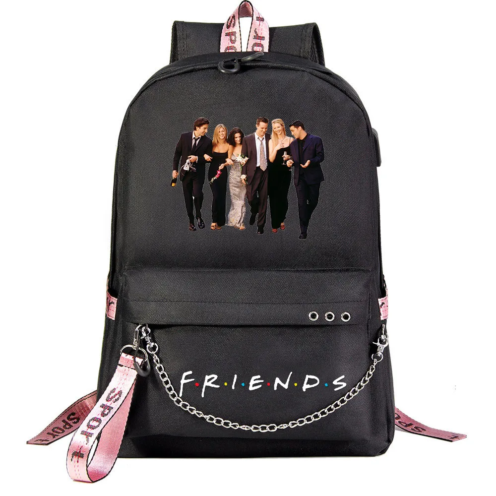 Central Perk Coffee Friends Backpack Students School Bag Women Men Causal Travel Laptop Backpack with Charging USB Teenager