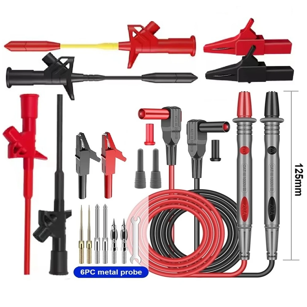 P1505E  Silicone Multimeter Test Lead Probes 4mm Banana Plug Sharp Replacement Needles 1M Wire 1000V/20A