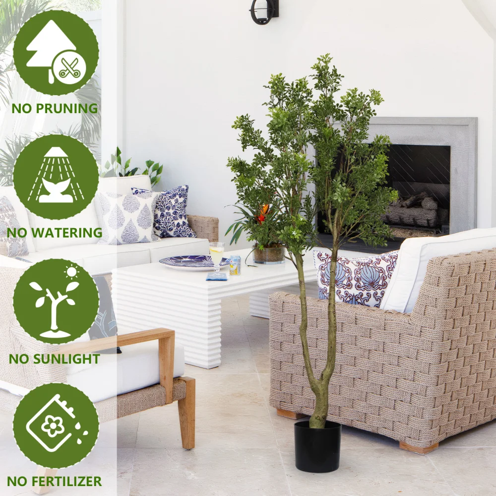 

5.2FT Artificial Tree Tall Lush Evergreen Faux Plant with Vibrant Green Foliage and Natural Look Trunk Perfect Decorative