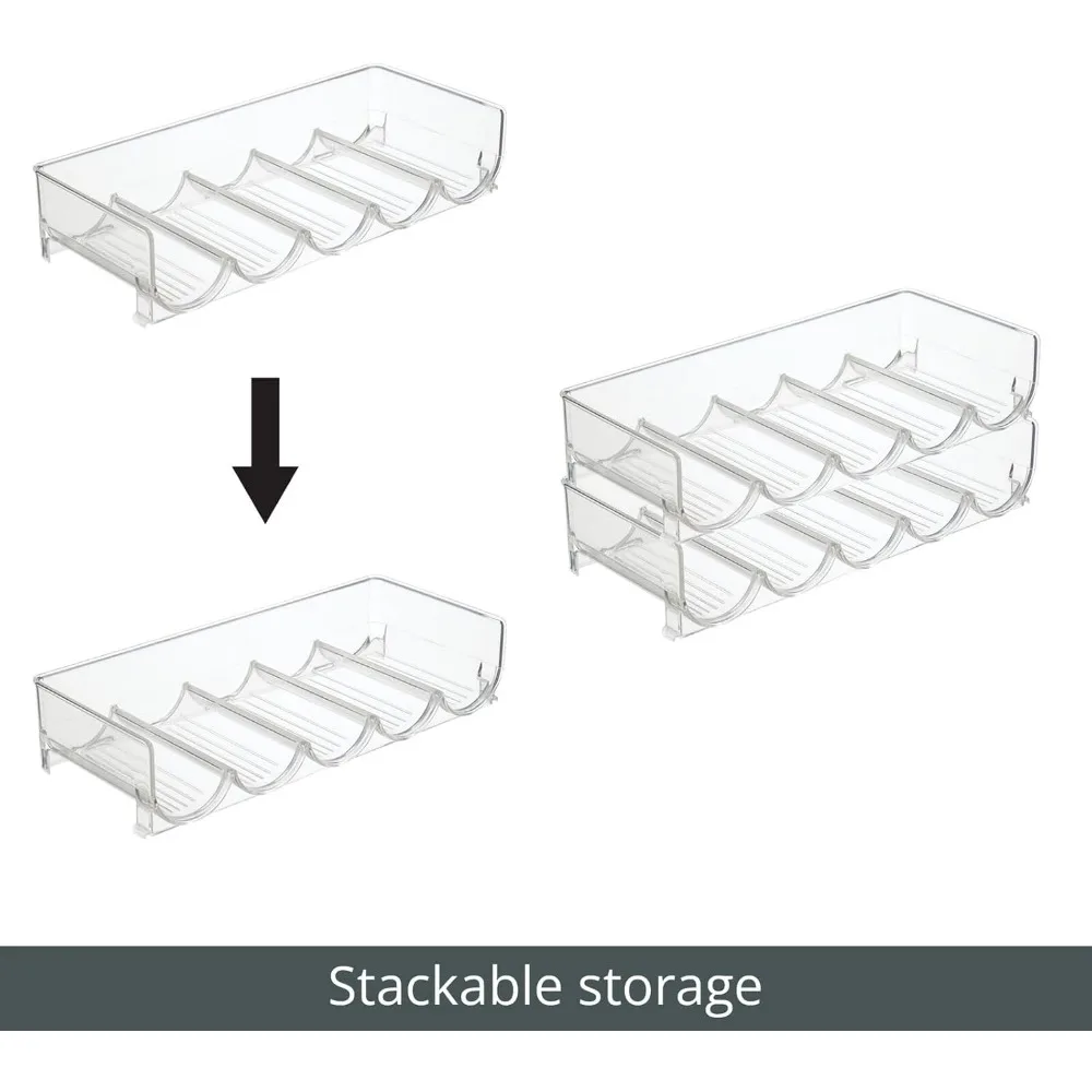 Stackable Plastic Water Bottle and Wine Rack Organizer for Kitchen, Holds 5 Bottles Each, 2-Pack Clear