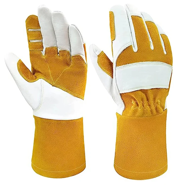 Top Layer Sheepskin TIG Welding Gloves Anti Slip Durable Thick Heat Resistant Safety Cuff Breathable Latex Free Industrial Stock