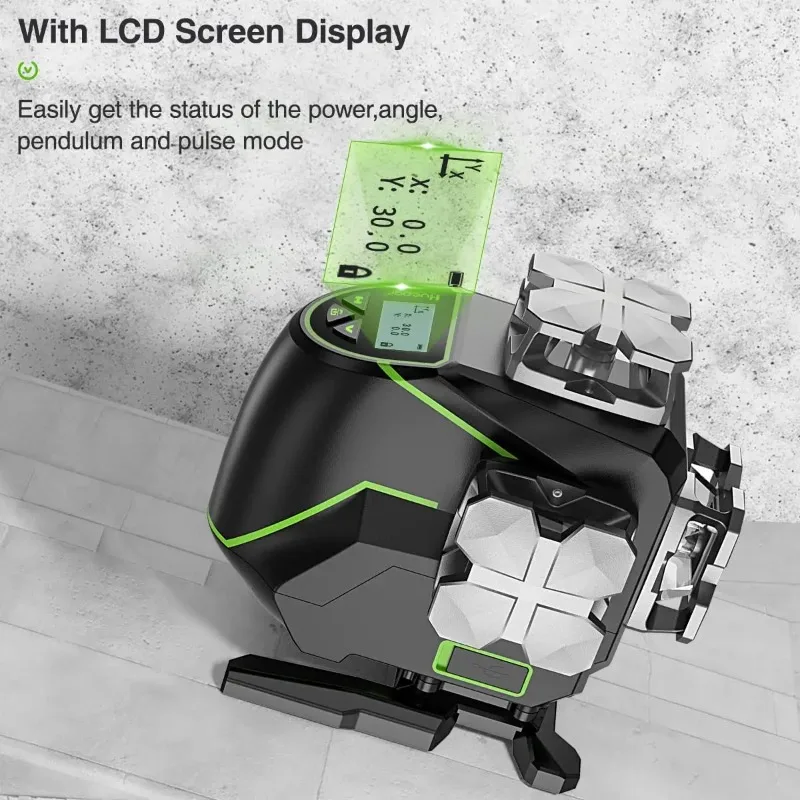 Huepar S04CG Laser Level 16 Line Horizontal Laser 360 4D Green High-definition LCD Display Remote Control Pulse Mode