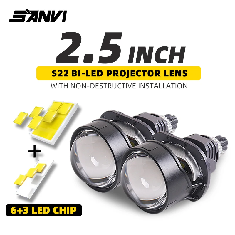 

SANVI 2.5-дюймовые Bi-LED линзы-проекторы 110 Вт для автомобильных фар H4 H7 9005 9006, лампы ближнего и дальнего света 5500K, автоаксессуар