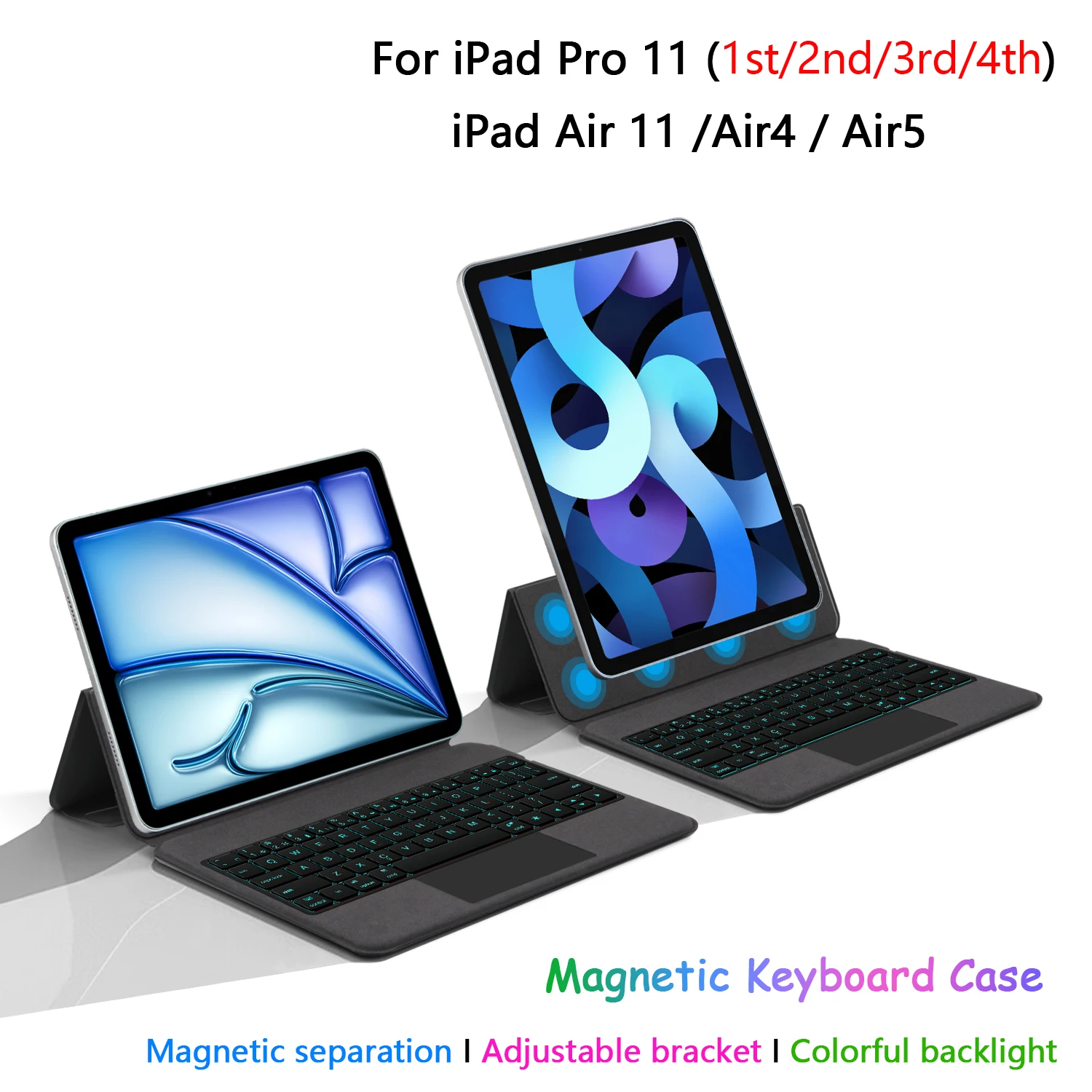 Case For iPad Air 11 inch 4th 5th iPad Pro 11 2022 2021 2020 Smart Magnetic Magic Keyboard Arabic Russian Spanish Portuguese