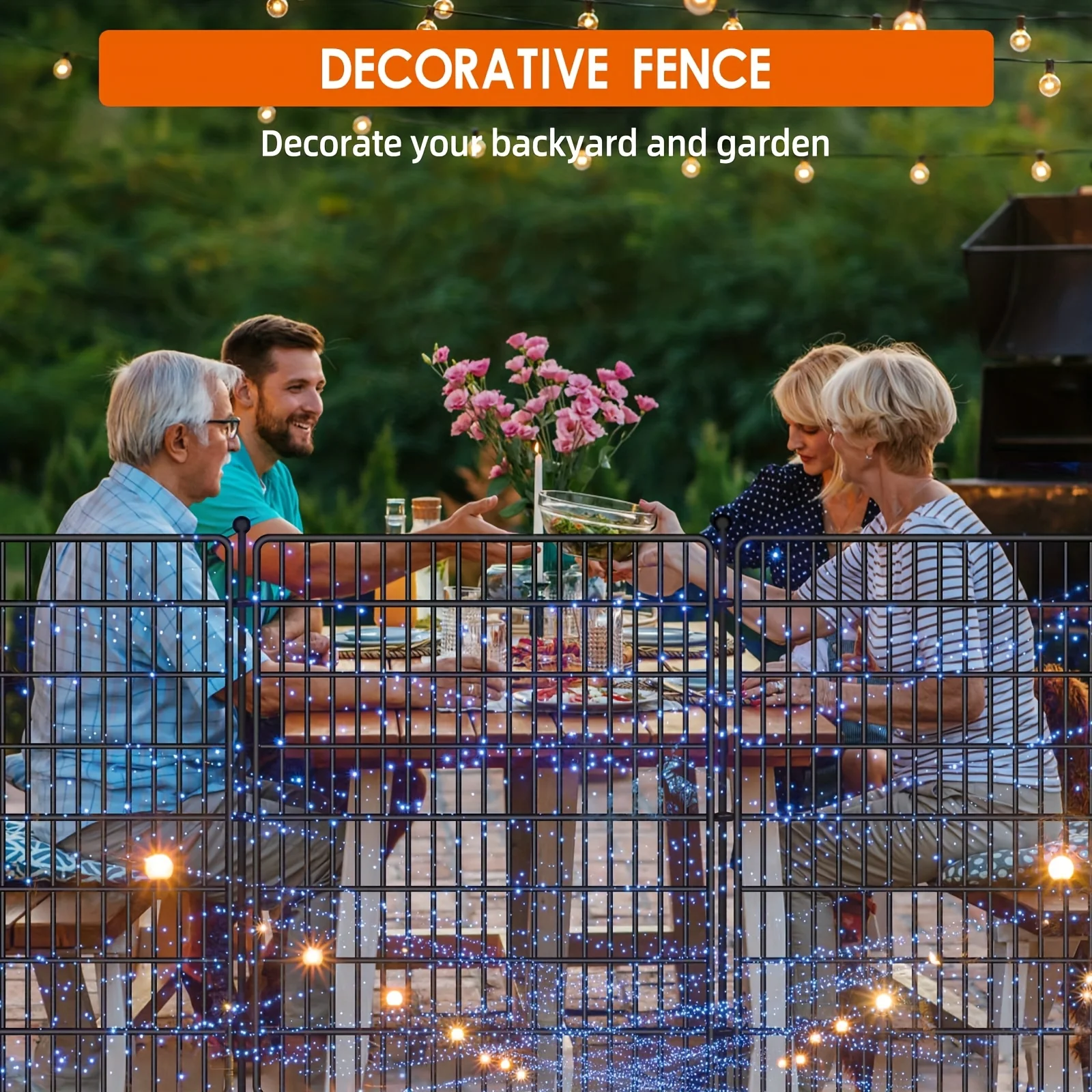 Picture 6: Decorative Garden Fence Panels – 15-Piece No-Dig Metal Wire Fence Set, 81.28 cm H × 10.97 m L Total, Rust-Resistant Horizontal D
