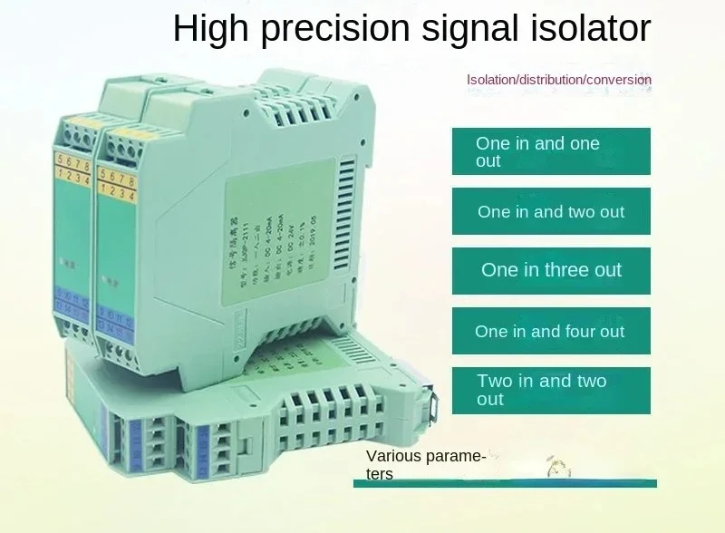 DC Signal Isolator One-Switch Two-Way Current 4-20mA to Voltage Transducer Distributor Module Safety Barrier