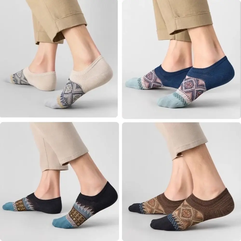 

10Pairs Grid Retro Boat Socks Ethnic Style Breathable Patchwork Low-calf Socks Hosiery Short Tube Invisible Socks Autumn