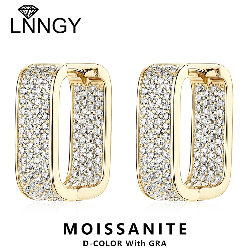 

Lnngy 925 Sterling Silver U-shaped Square Earring Sparkling Pave Setting Mini Moissanite Hoop Earrings For Women Fine Jewelry