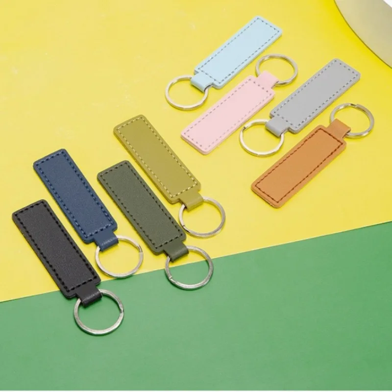 Custom Name Personalized Logo PU Leather Motorcycle Car Key Chain Ring Business Gift Rectangle Accessory for Men and Women