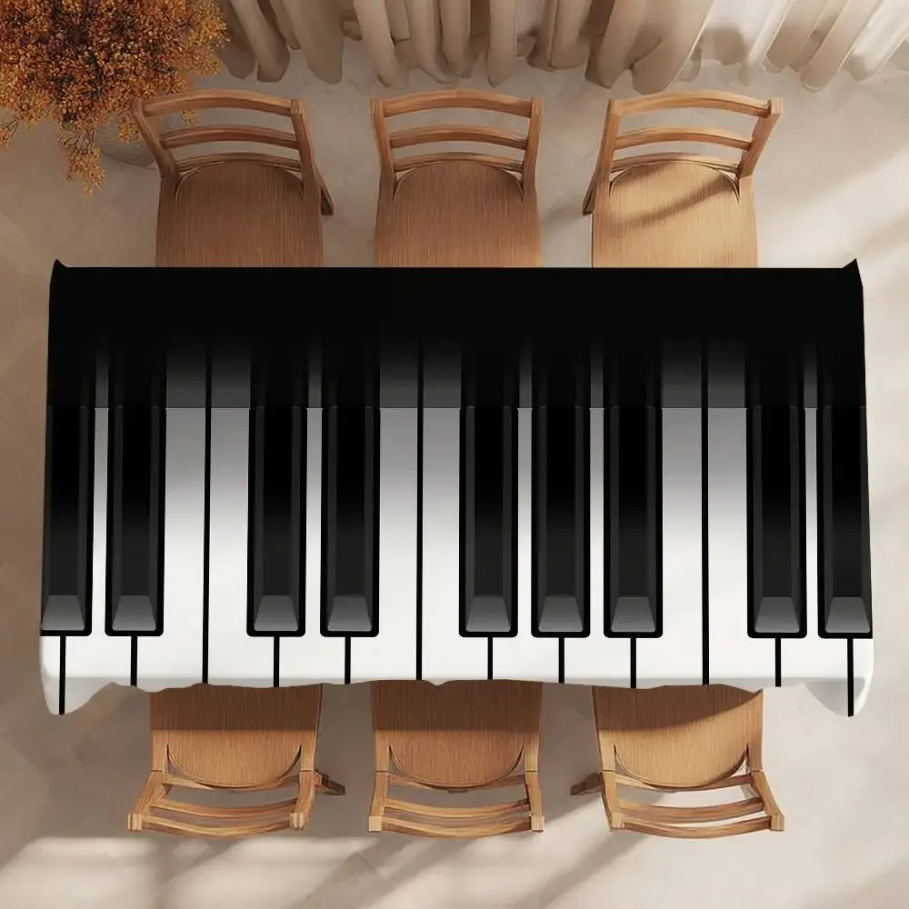 Music Note Piano Pattern Table Cloth Party Decor Dining Room Home Kitchen Patios Waterproof Stain-Proof Table Cloth