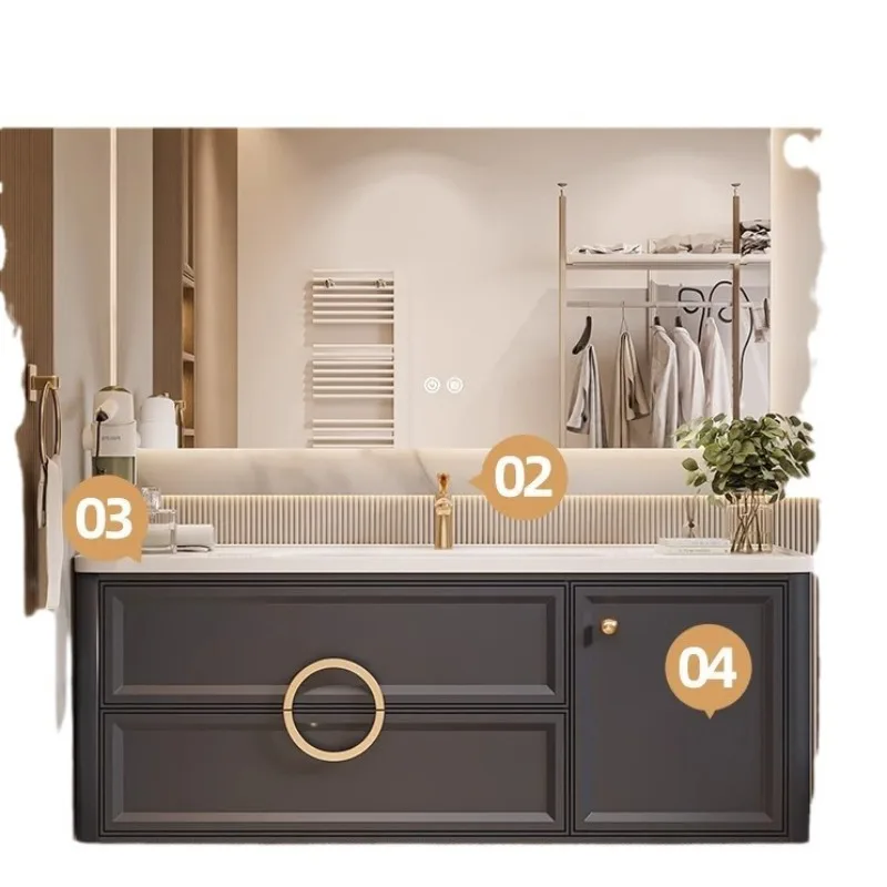 

Cream wind French cylindrical bathroom cabinet ceramic integrated basin Corian combined bathroom washbasin